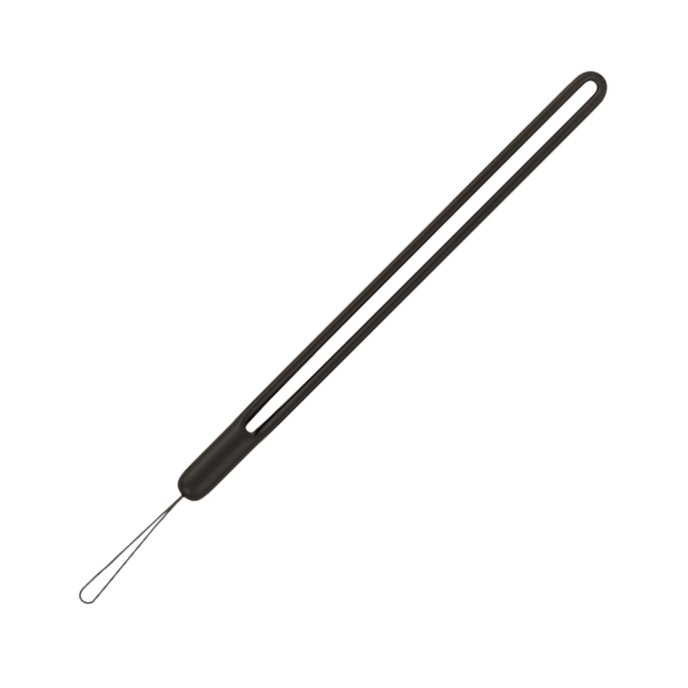 Black silicone wrist strap featuring a wide hand loop and a thin attachment string on a clean white background